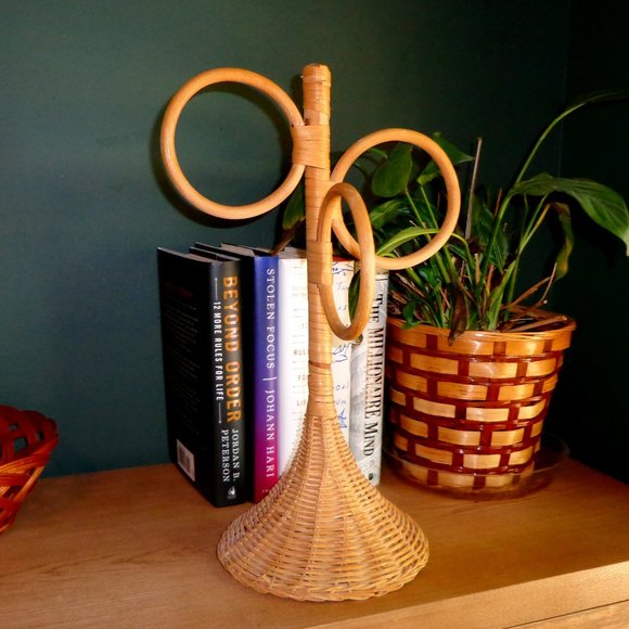 Other - Vintage Freestanding Wicker Three Ring Towel Rack~Boho Home Decor/ Bath Towels